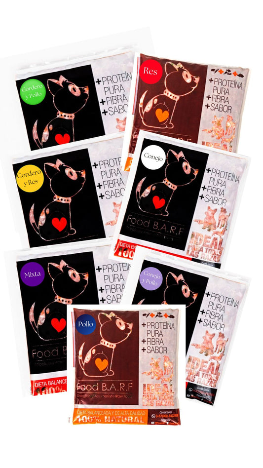 Kit sin snacks (Pollo, mixta, res, conejo, conejo y pollo, cordero, cordero y res) 600gr