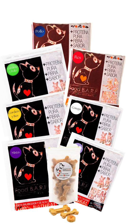 Kit con Galletas Integrales (Pollo, mixta, res, conejo, conejo y pollo, cordero, cordero y res) 600gr