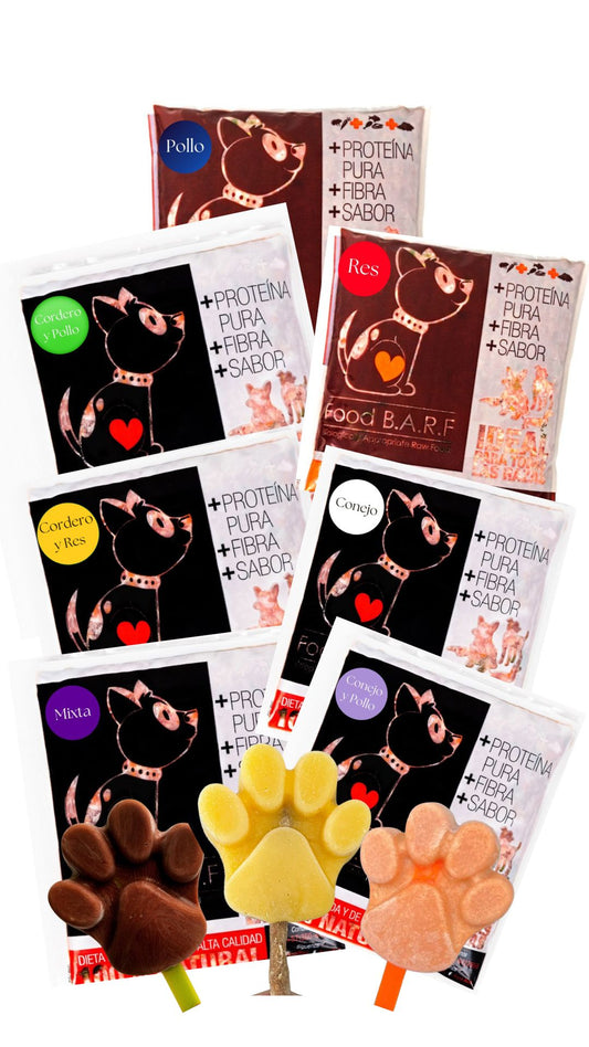 Kit con Helado (Pollo, mixta, res, conejo, conejo y pollo, cordero, cordero y res) 600gr